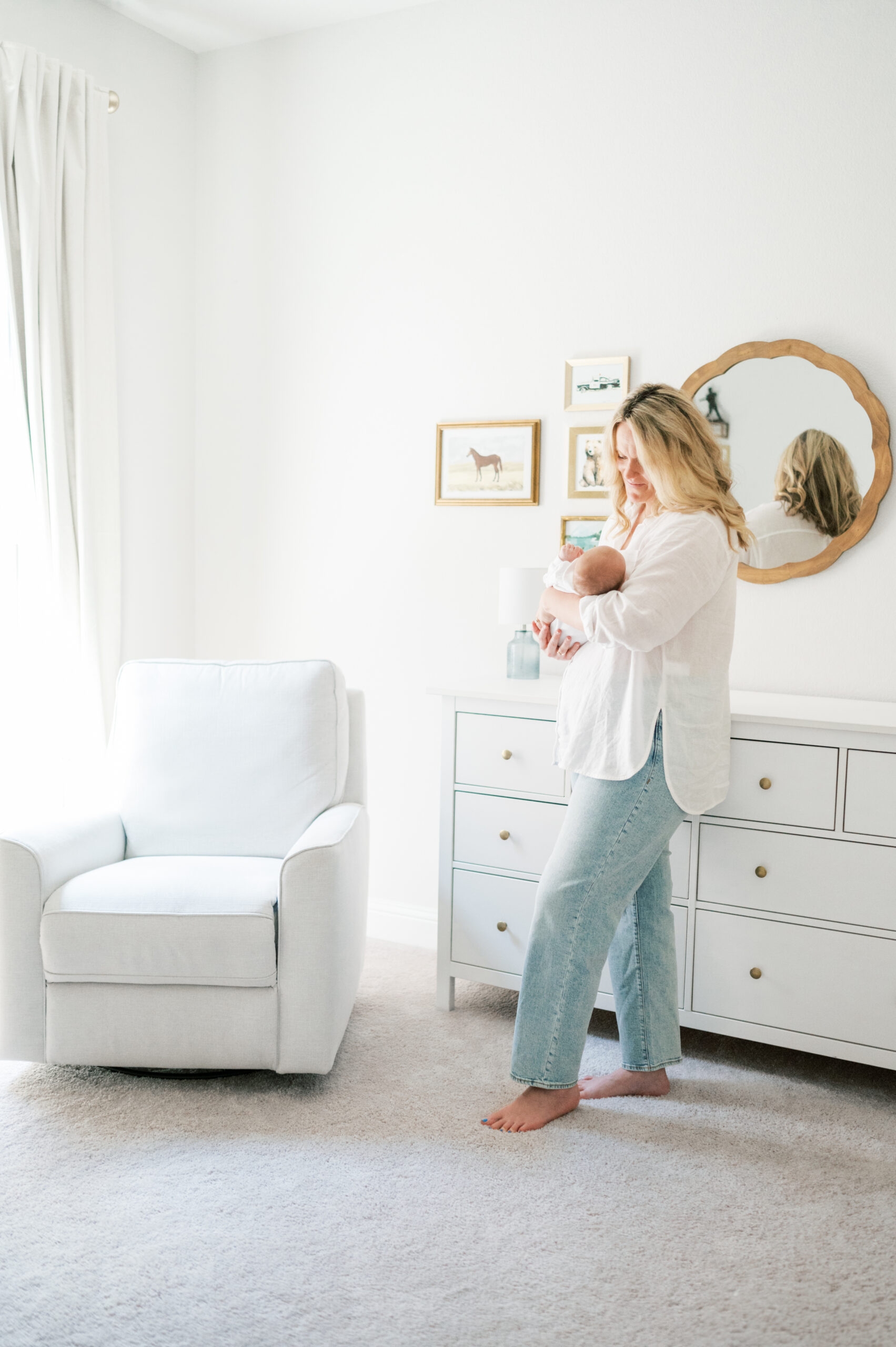 at home newborn session in fort worth - nursery picture of mom and baby