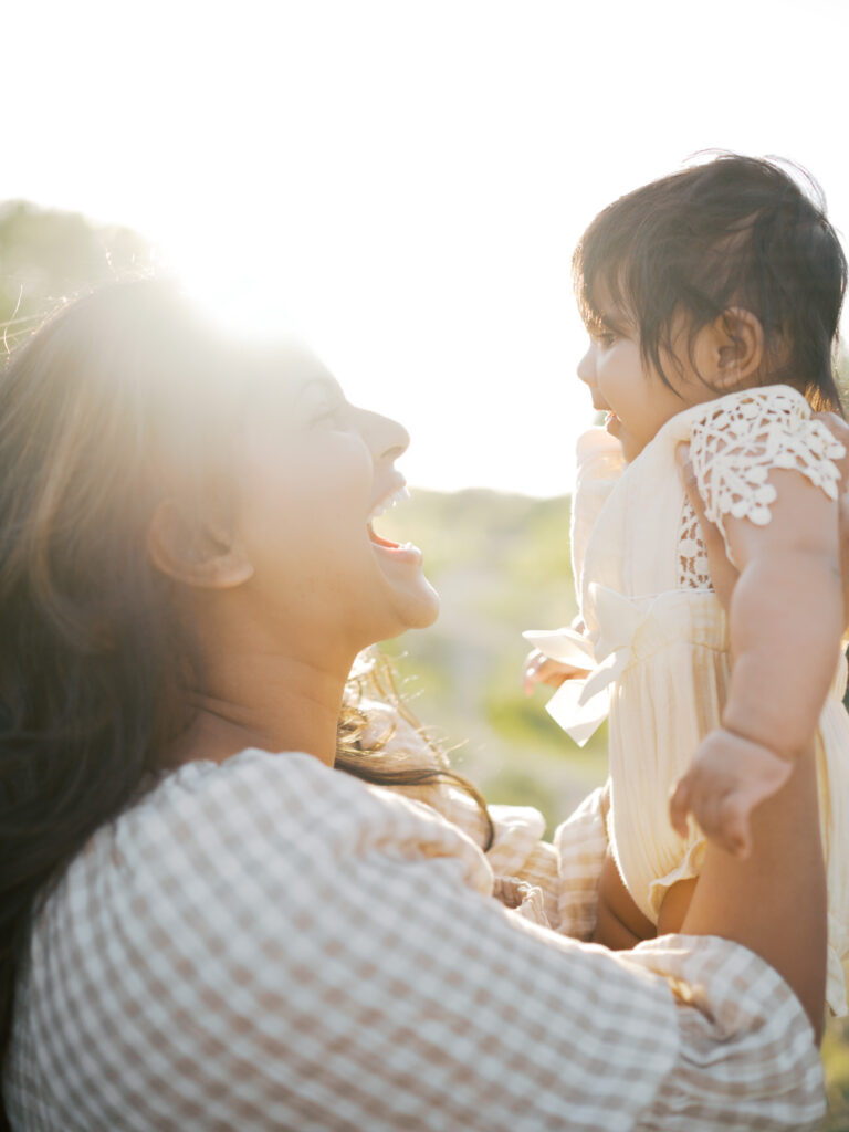 motherhood session with mom and six month old for outdoor photos
