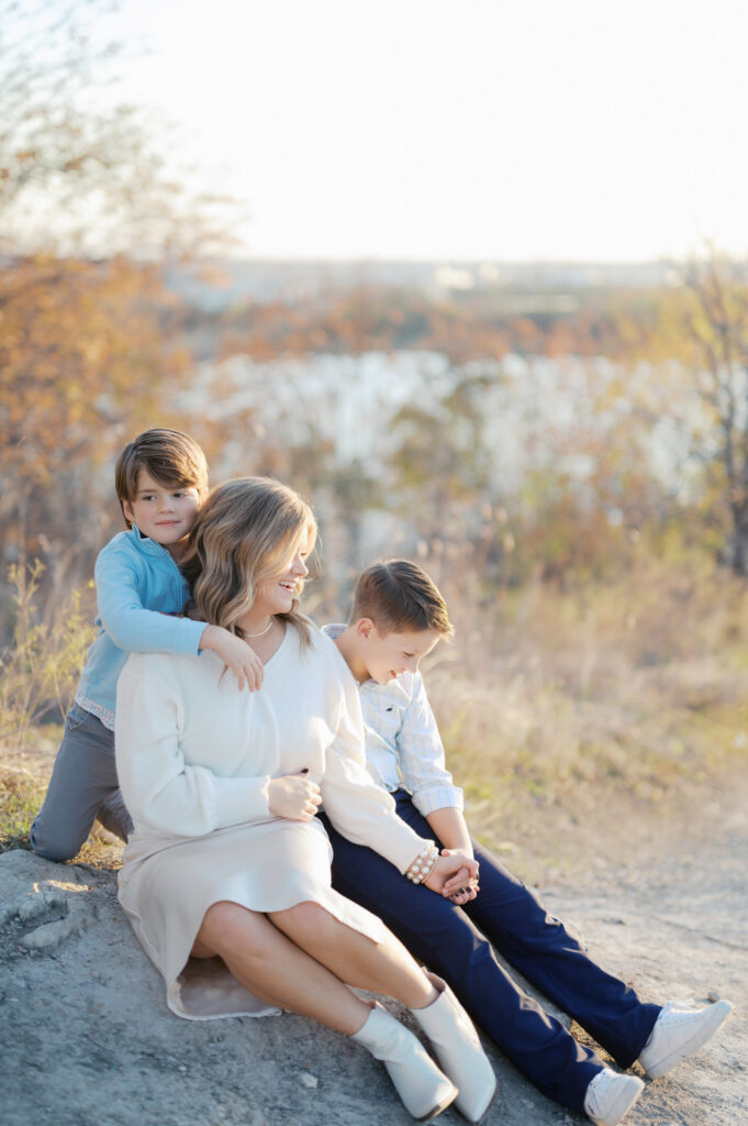 fall family photos in north fort worth with mom and two boys