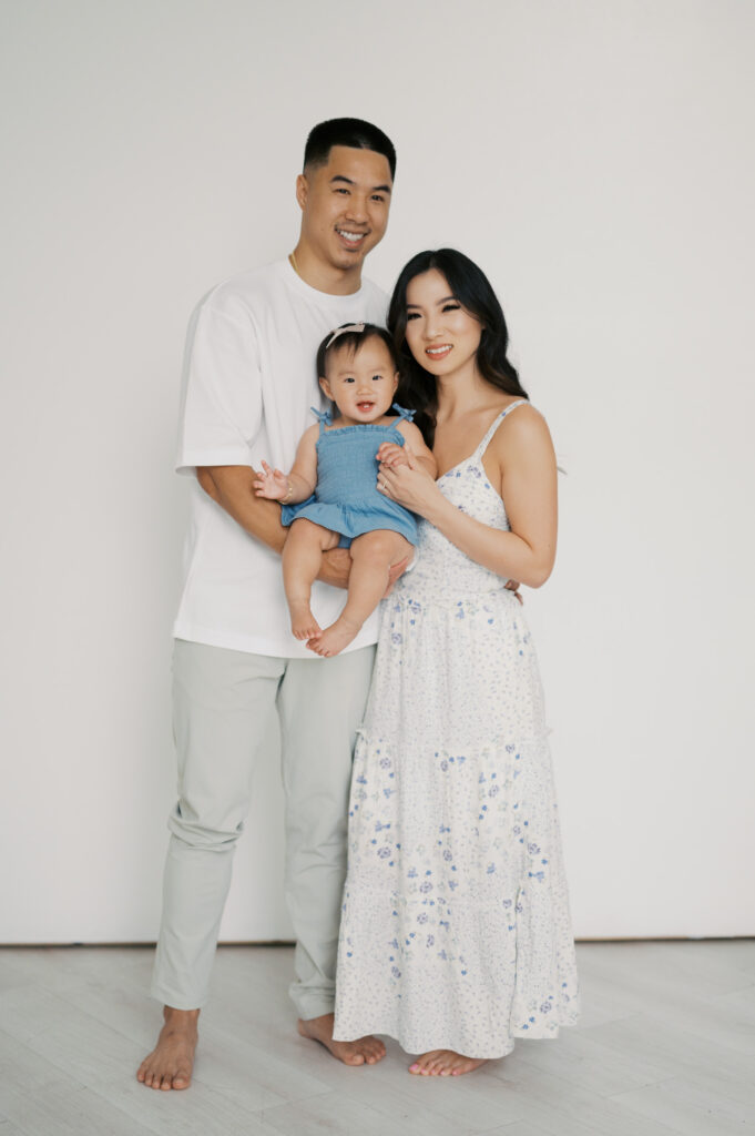 studio family photos in fort worth, summer petite session with a family of 3