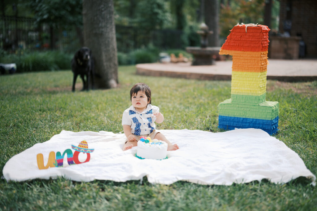 cake smash session at home to celebrate 1st birthday in fort worth