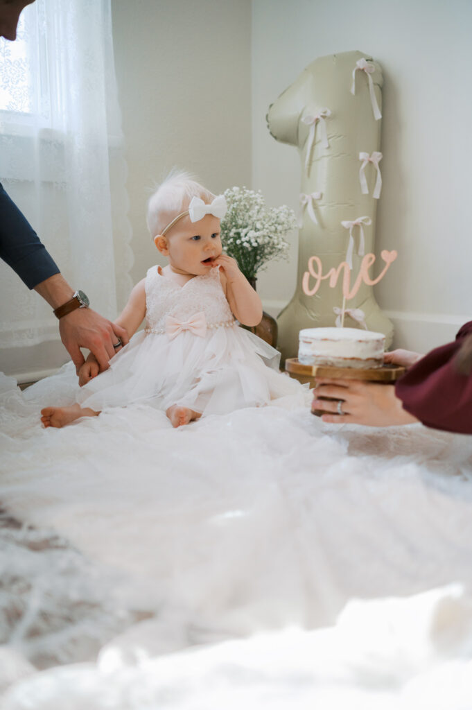 first birthday family photos in fort worth studio, cake smash photography